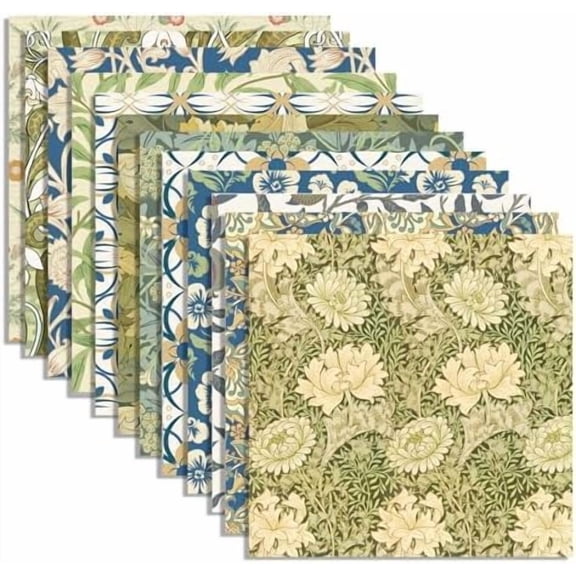 24 Sheets William Morris Wildfloral Scrapbook Paper 12'' x 12'' Green Blue Vines and Flowers Pattern Pad Vintage Flower Double-Sided Cardstock Paper for Background DIY Card Making Origami
