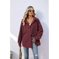 thumbnail image 5 of Corduroy Button Down Shirts for Women Dressy Casual Long Sleeve Loose Fit Shacket with Pocket Claret L, 5 of 9