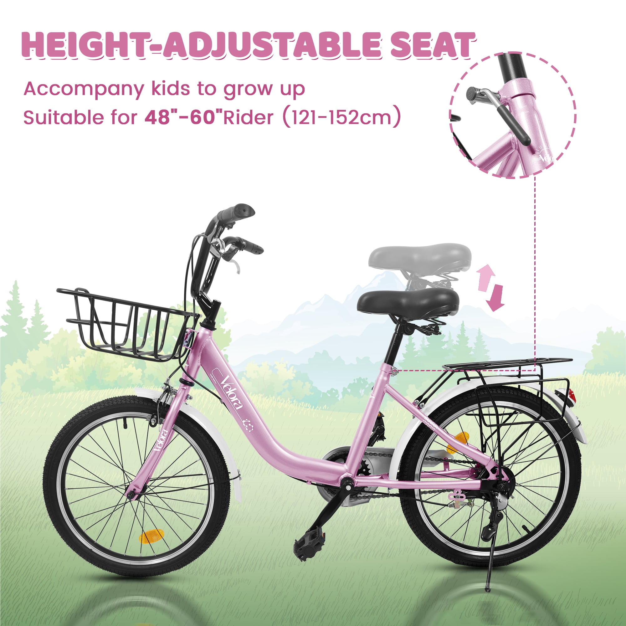 imerelez Kids Bike 20 Inch for Boys Girls Ages 6-12, Single-Speed with Dual V-Brake & Coaster Brakes, Lightweight Steel Frame, Multiple Colors (Pink/Green/Purple/White)