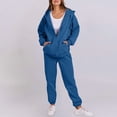 thumbnail image 3 of Osfvolr Women Zip Up Hoodies Long Sleeve Solid Color Fall Casual Fashion Jackets with Trousers Set Blue S, 3 of 4