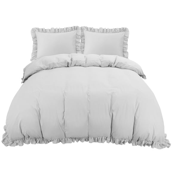 Unique Bargains 110GSM 3 Pieces Ruffle Brushed Duvet Cover Sets King Light Gray