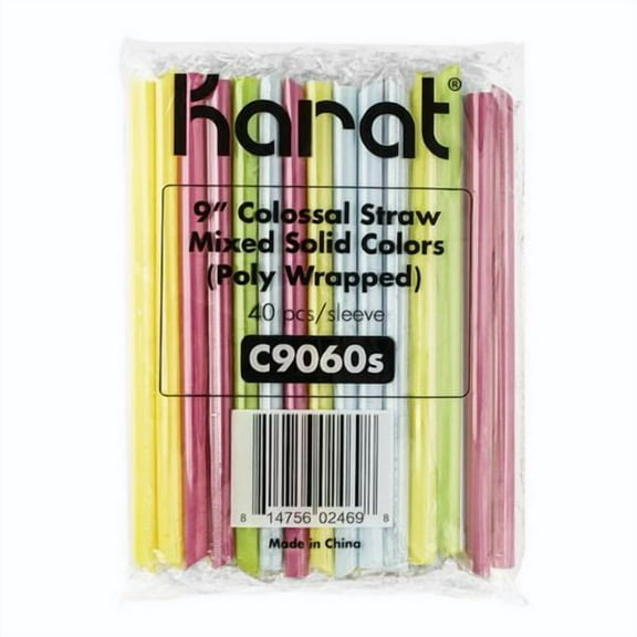 Boba Straws, 9", Plastic, Assorted Colors, 1,600/Carton | Bundle of 2