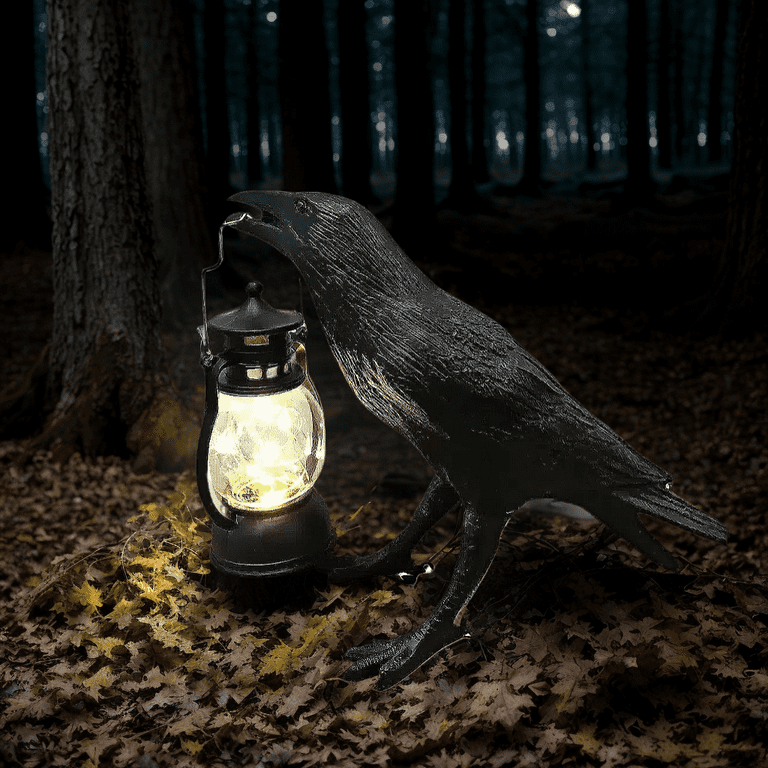 OVANUS Crow Table Lamp – Adjustable Brightness Raven Bird Light, E14 Bulb Included, 12.2" Resin Sculpture – Bedside, Living Room, Halloween Decor