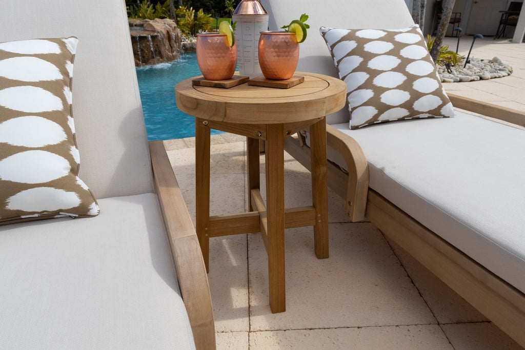 Rimini 3-Piece Acacia Wood Outdoor Patio Furniture Chaise Lounge Set w/2 Chaise Lounges and Side Table