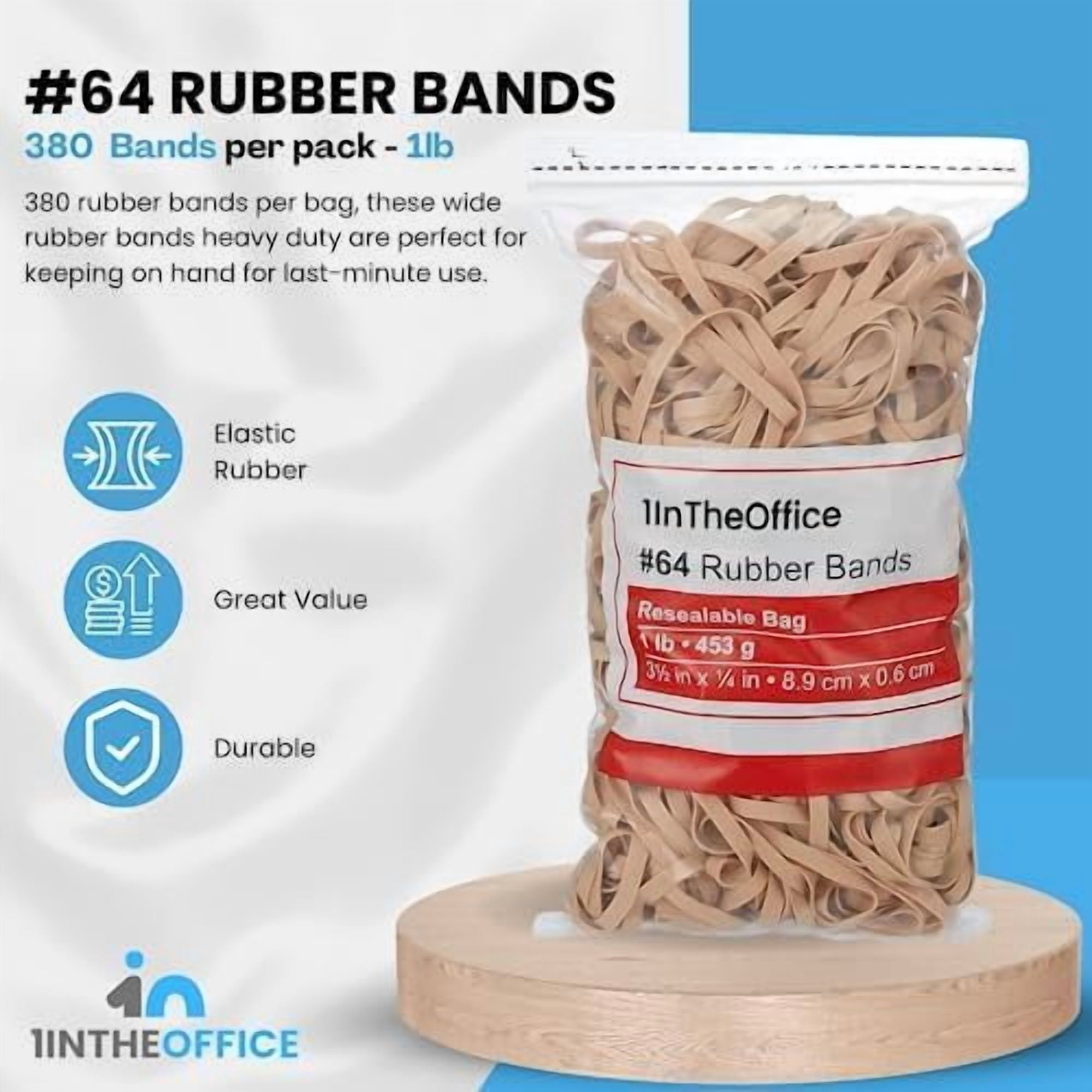1InTheOffice Rubber Bands #64, Thick Rubber Bands, Heavy Duty Rubber Bands, Beige, Size 64, 3 Pack