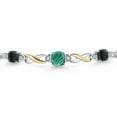thumbnail image 3 of Gem Stone King 925 Silver and 10K Yellow Gold Green Malachite and Black Onyx and White Lab Grown Diamond Bracelet for Women | 2.65 Cttw | Gemstone | Cushion 6MM | Fully Adjustable 9 inch, 3 of 5