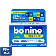 Bonine Motion Sickness and Nausea Relief, Chewable Tablets, Raspberry, 8 Count