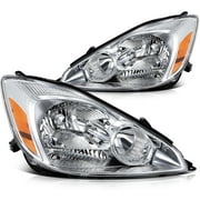 cciyu Headlight Assembly For Toyota For Sienna 2004-2005 Clear Lens Chrome Housing Amber Reflector Driver & Passenger Side Headlamps