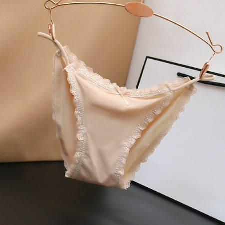 Seamless Underwear for Women Silky Sexy Triangle Lace No Trace Breathable Low Waist Large Size Ice Silk Panties Stretch Soft Brief