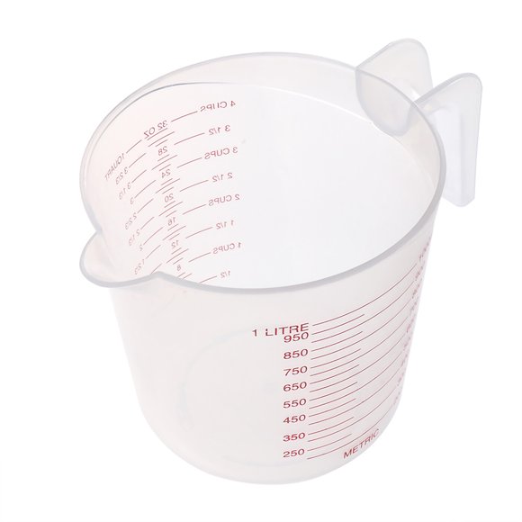 Pichet Doseur en Plastique Transparent 1 L avec Prise, Cuisine, Aboiements, Cuisine, Labo, Contenant 1000 ml, Pichet Gradué
