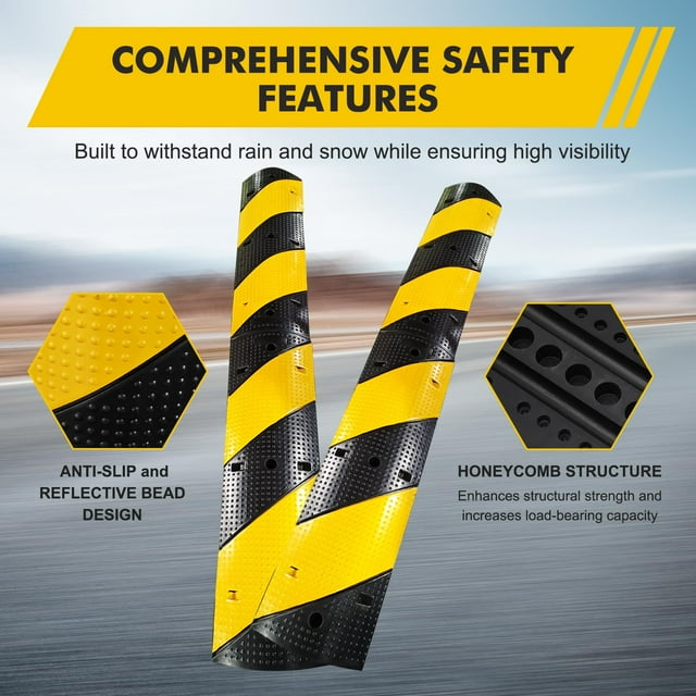 AKDSteel 2 Pack 3.3FT Heavy Duty Rubber Speed Bump, 25,000 lbs Capacity Cable Protector Ramp for Driveway, Parking Lot, Garage