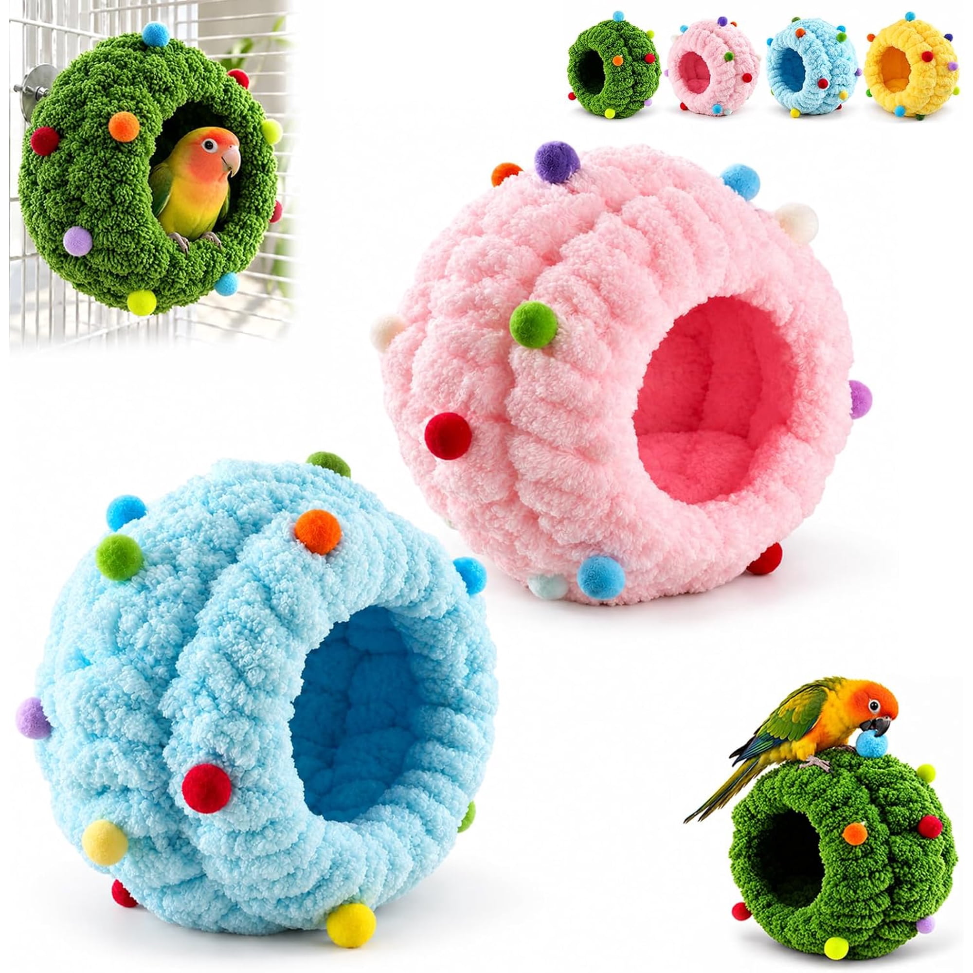 Soft Hanging Coral Fleece Bird Bed Comfortable Warm Winter Nest Hammock Polyester Build with Inner Frame and Cage Mounting Makes Stable Retreat for Parakeets Cockatiels Lovebirds Budgies