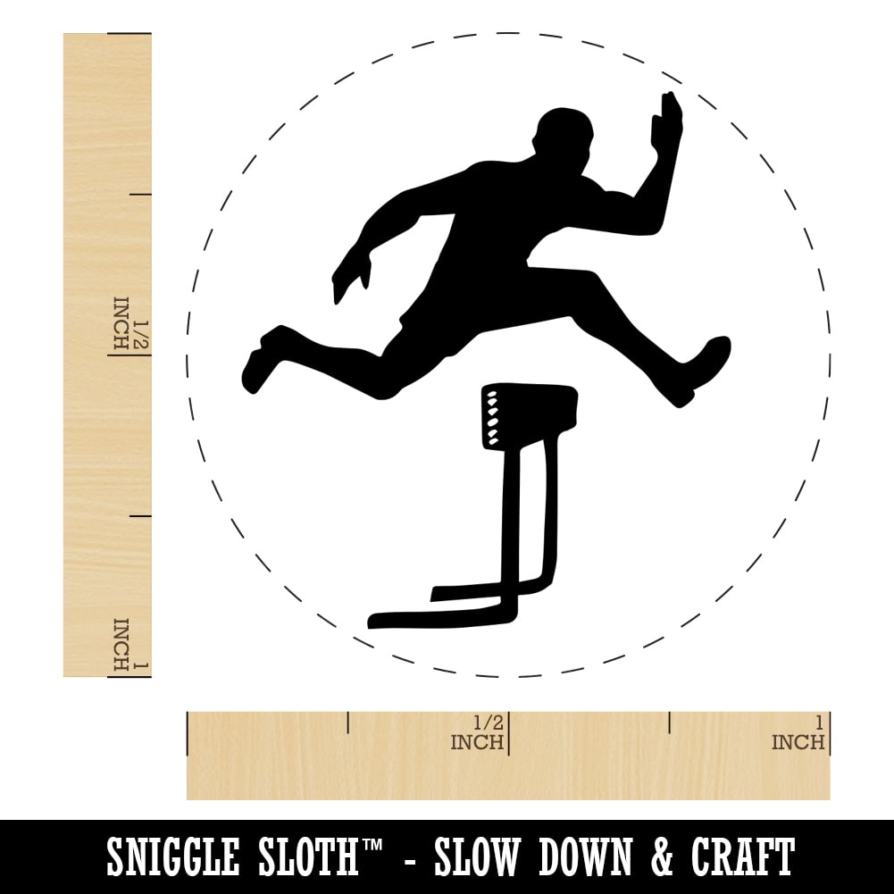 Man Jumping Over Hurdles Fitness Track and Field Self-Inking Rubber Stamp Ink Stamper - Black Ink - Large 1-1/2 Inch
