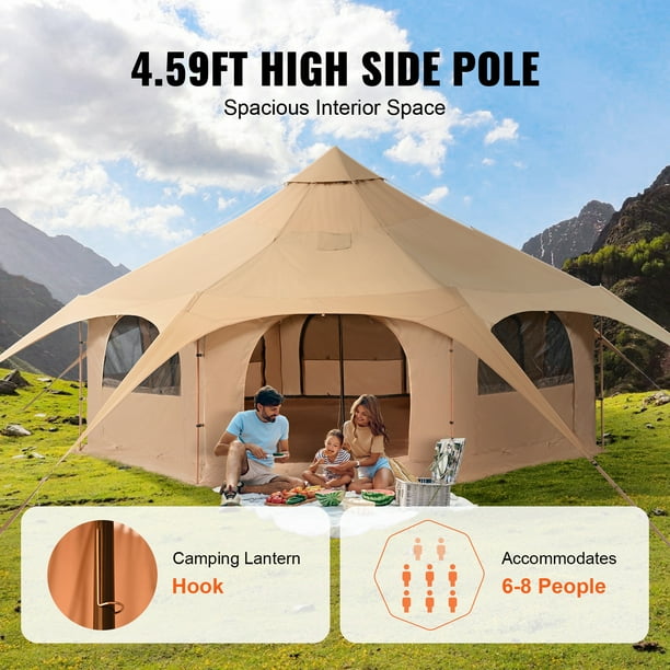 VEVOR Tente Cloche Toile 5m – 4 Saisons, Pour Camping – Grande Tente 16,4 Pieds