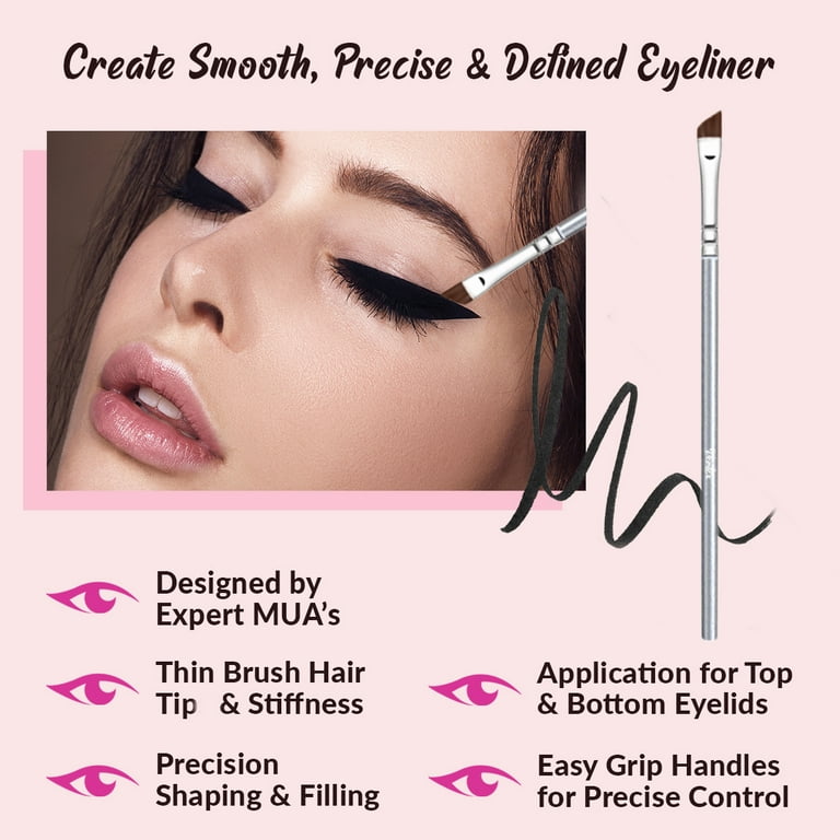 Eyeliner Brush Fine Angled Set - For Liquid Gel Liner Applicator Bent  Stencils Thin Pencil Pen Real Small Sharpener Angle Wing Tips Firm Makeup