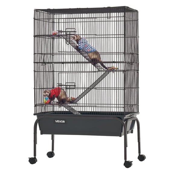VEVOR Metal Small Animal Cage 39.8"H 3-Tier Rolling Ferret Cage On Wheels, 0.55" Wire Spacing Large Cages with Hammock, Ramps, Tray & Doors for Ferret, Chinchilla, Sugar Glider, Guinea Pig & Rabbit