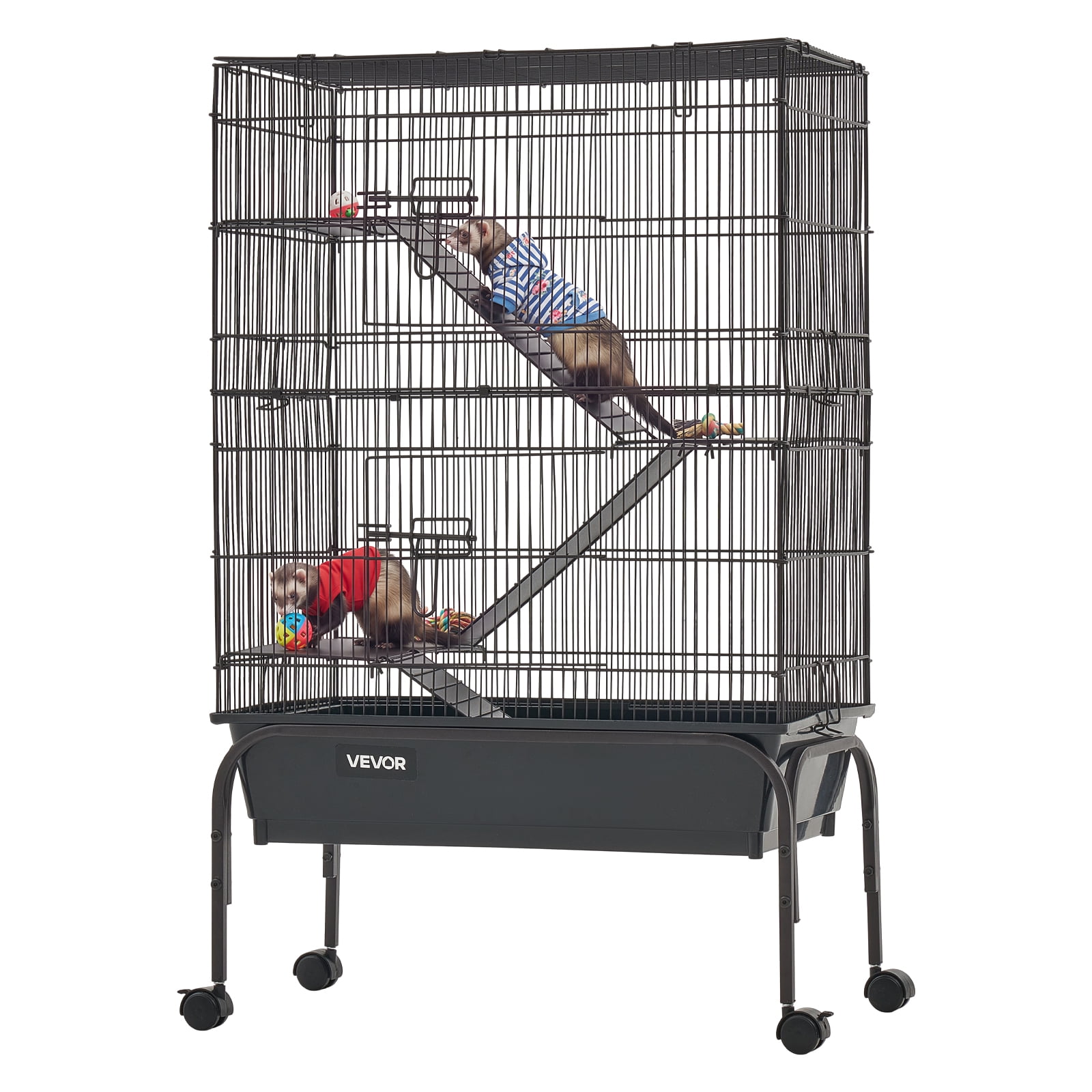 VEVOR Metal Small Animal Cage 39.8"H 3-Tier Rolling Ferret Cage On Wheels, 0.55" Wire Spacing Large Cages with Hammock, Ramps, Tray & Doors for Ferret, Chinchilla, Sugar Glider, Guinea Pig & Rabbit