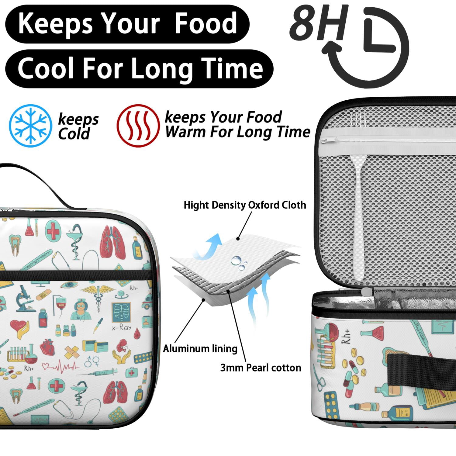 Cute Nurse Lunch Bag with Nursing, Nurse Life, and Saving Lives Every Day Designs – Insulated, Durable Lunch Tote for School, Travel, and Daycare