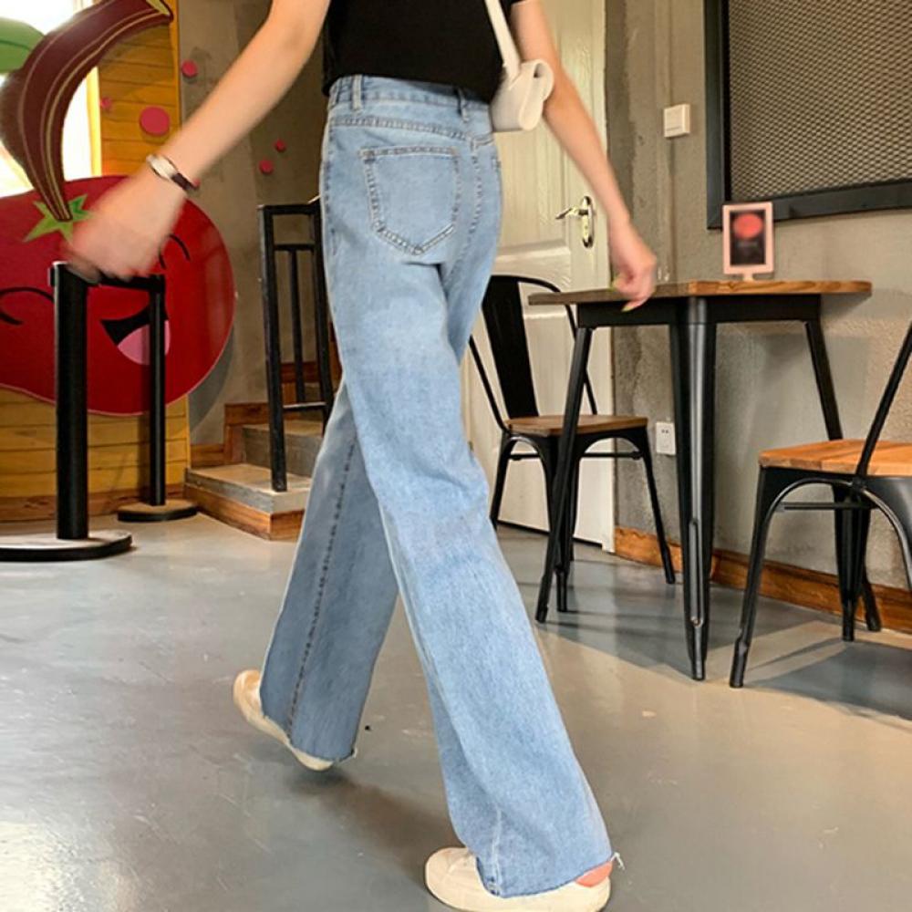 Women High Waist Drop Jeans Wide Leg Loose Straight Casual Loose Cropped Pants Denim Bloomers Elastic Waist/Pockets - image 2 of 7