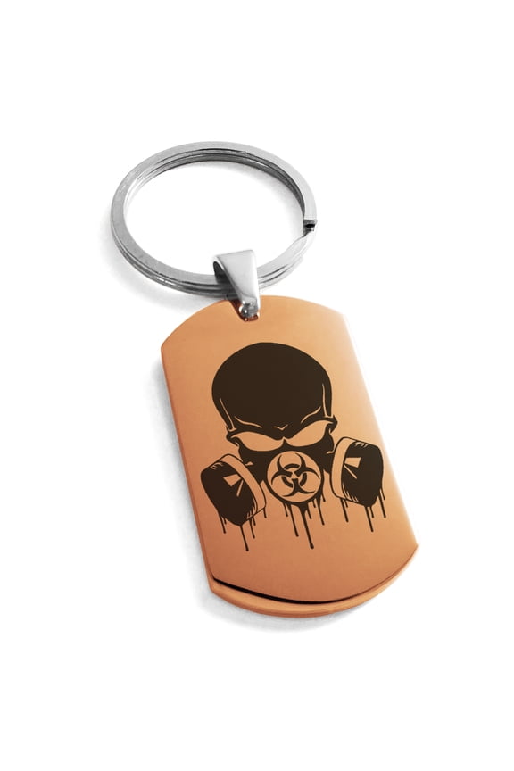 Stainless Steel Biohazard Skull Gas Mask Engraved Dog Tag Keychain Keyring