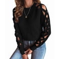 thumbnail image 2 of Women Cute Cold Shoulder Pullover Sweaters Knitted Cozy Fitted Long Sleeve Trendy Sweater Black S, 2 of 9