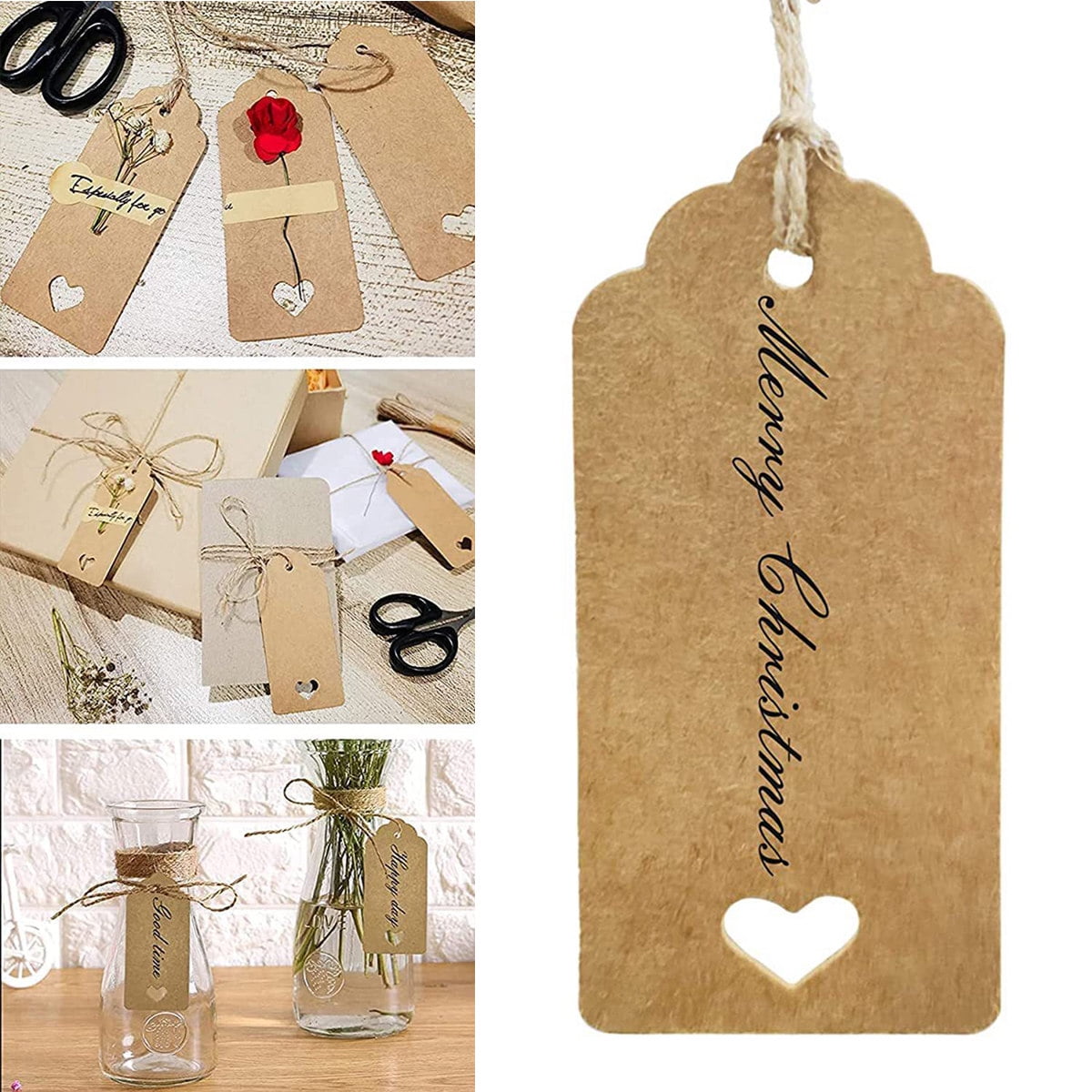 Kraft Paper Gift Cards with Jute String Thank You Gift Tags Brown 200PCS Round DIY Craft Hanging Labels for Baby Show Christmas Wedding Birthday Party 