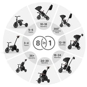 QPlay Tricycle Stroller Comfo Max 8-in-1 Foldable Toddler with Adjustable Handle for 10 Months to 6 Years Old