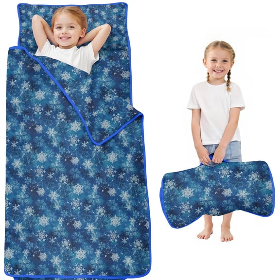 Blue Christmas Snowflake Pattern Toddler Nap Mats for Kids Preschool,50"x20" Sleeping Mat Bag or Kids,Toddler Sleeping Bag,Toddler Nap Mat or Daycare