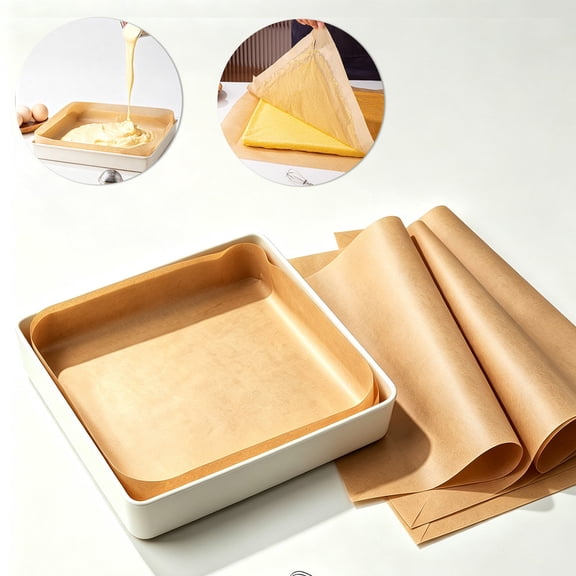 Non-Stick Square Baking Parchment Paper 50 Counts Pack, Pre-Cut Unbleached Extra High Swiss Roll Liner, 14.57 Inch Extra High Size Fits 11.02 Inch Square Baking Pan Oven Greaseproof Sheet