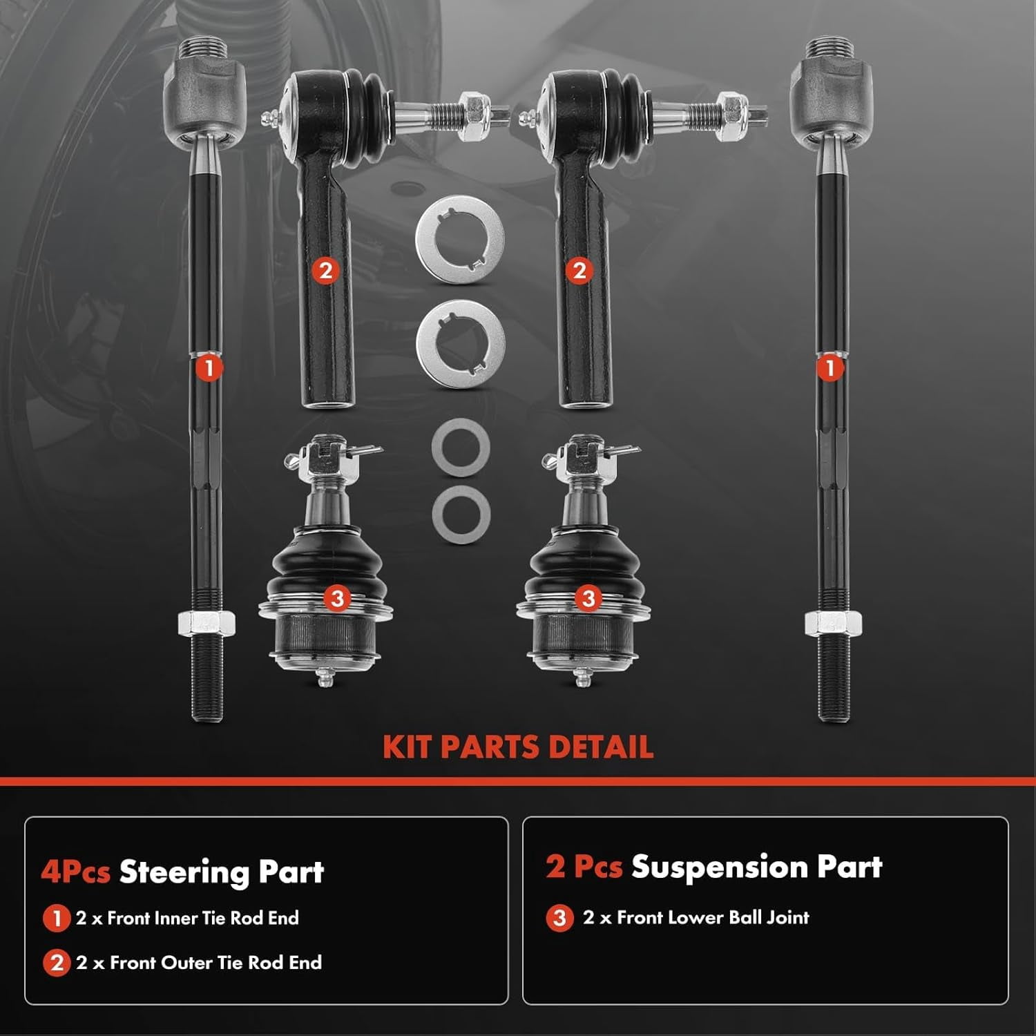 A-Premium 6Pcs Front Tie Rod End Lower Ball Joint Compatible with Chevrolet Silverado 1500 2007-2014 Tahoe Avalanche GMC Sierra 1500 Yukon XL 1500 Cadillac Escalade ESV EXT