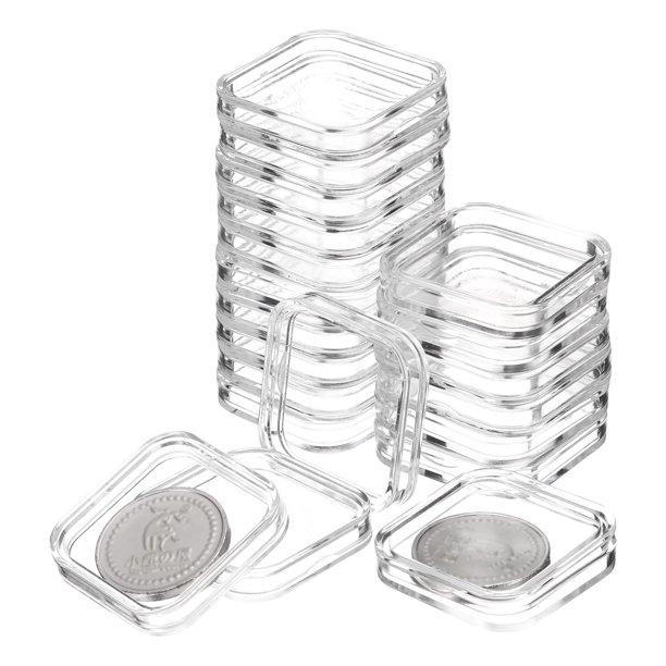 Uxcell 20 Pcs 28mm Soportes de Monedas de Dólar Plateado Cubiertas de Plástico Acrílico Clear Suministros de Colección de Monedas