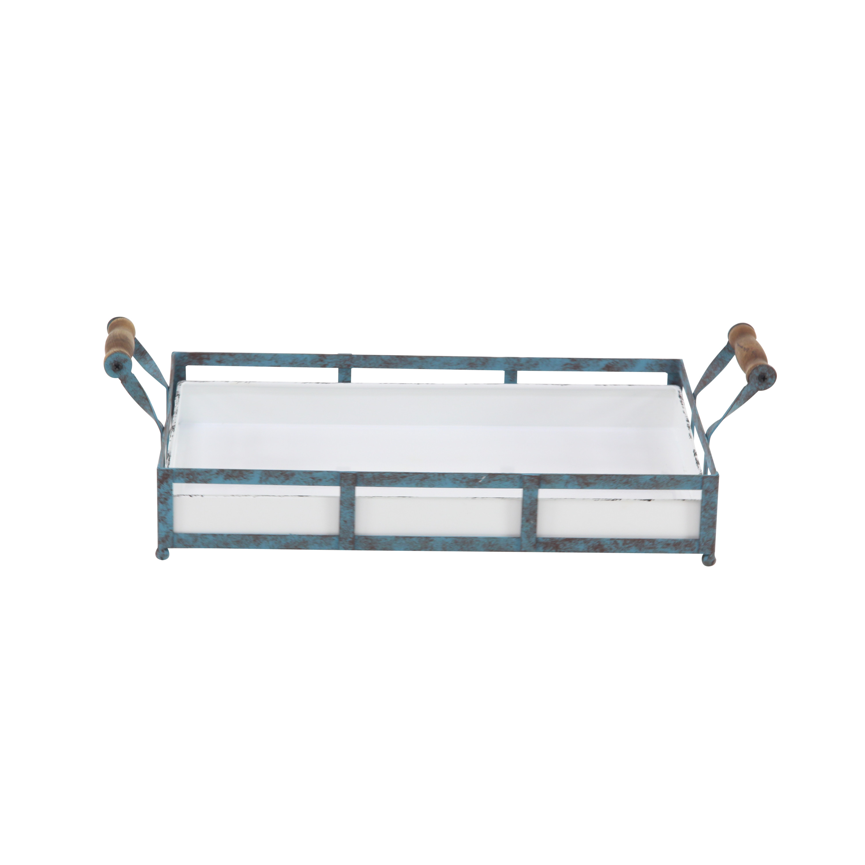 DecMode 22", 19"W Metal Farmhouse Tray, Blue, 2 - Pieces