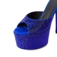 thumbnail image 3 of FSJ Women Classic Stiletto High Heel Mules Peep Open Toe Backless Platform Sandals Slip On Summer Daily Walking Party Dressy Slide Shoes Size 14 Blue Rhinestone, 3 of 5