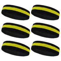 Couver Terry Cloth Striped Headband 2 Colored Head Sweatband - 6 Pieces Pack (Bright Yellow / Black)