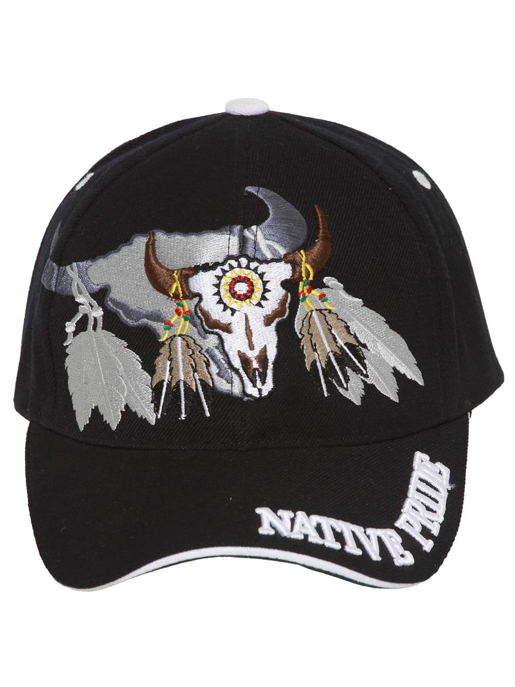 Native Pride Indian Bison Skull Black Hook & Loop Adjustable Hat - Walmart. com