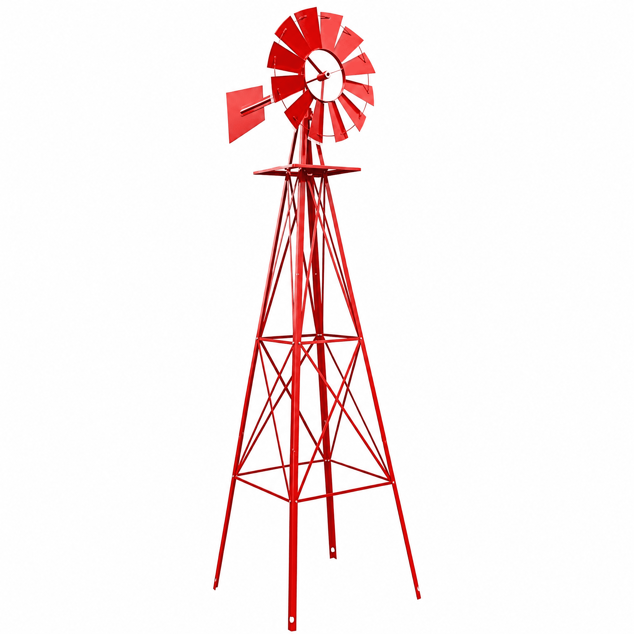 8FT Weather Resistant Yard Garden Windmill Weather Resistant, Ball Bearing for Quiet Operation, for Lawn, Garden, Red