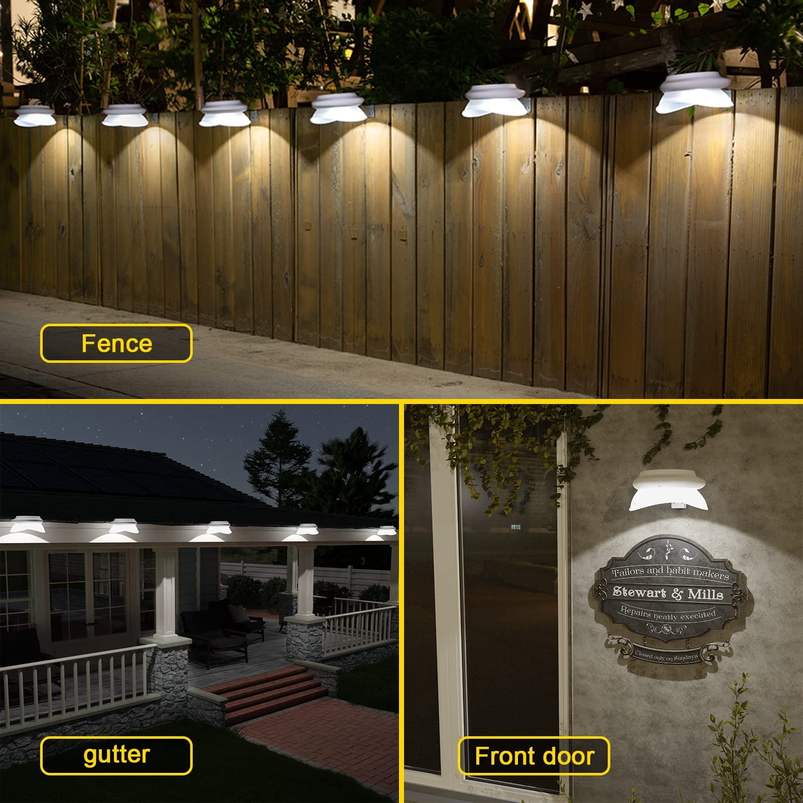 JSOT 2 Pack Solar Gutter Lights, Solar UFO Lights for Eaves, Backyard, Garage, White Shell White Light