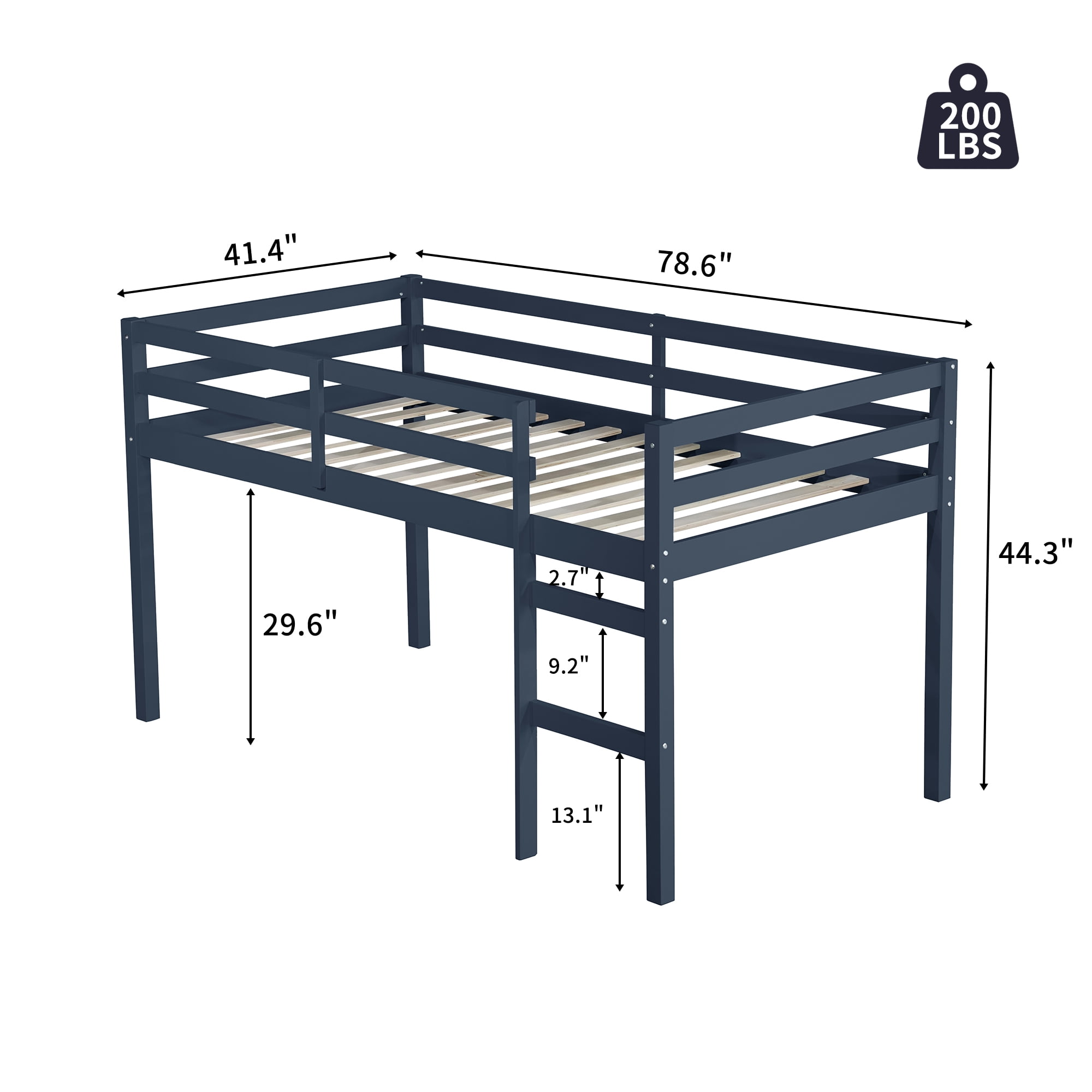 Miniyam Wood Twin Size Loft Bed for Kids, Space-Saving Design, Blue
