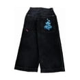 thumbnail image 1 of Pantalones vaqueros unisex estilo hip-hop gótico urbano de talle alto y corte holgado con diseños rasgados y bordados for hombre y mujer, 1 of 3