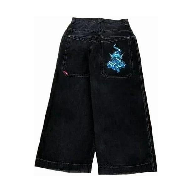 Pantalones vaqueros unisex estilo hip-hop gótico urbano de talle alto y corte holgado con diseños rasgados y bordados for hombre y mujer