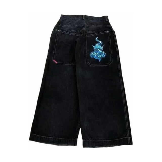 Pantalones vaqueros unisex estilo hip-hop gótico urbano de talle alto y corte holgado con diseños rasgados y bordados for hombre y mujer