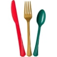 thumbnail image 2 of Plastic Silverware Heavyweight Combo, Disposable Flatware Red/Green/Gold Cutlery 240 pieces 80 of each Forks, Knives, Spoons, 2 of 3