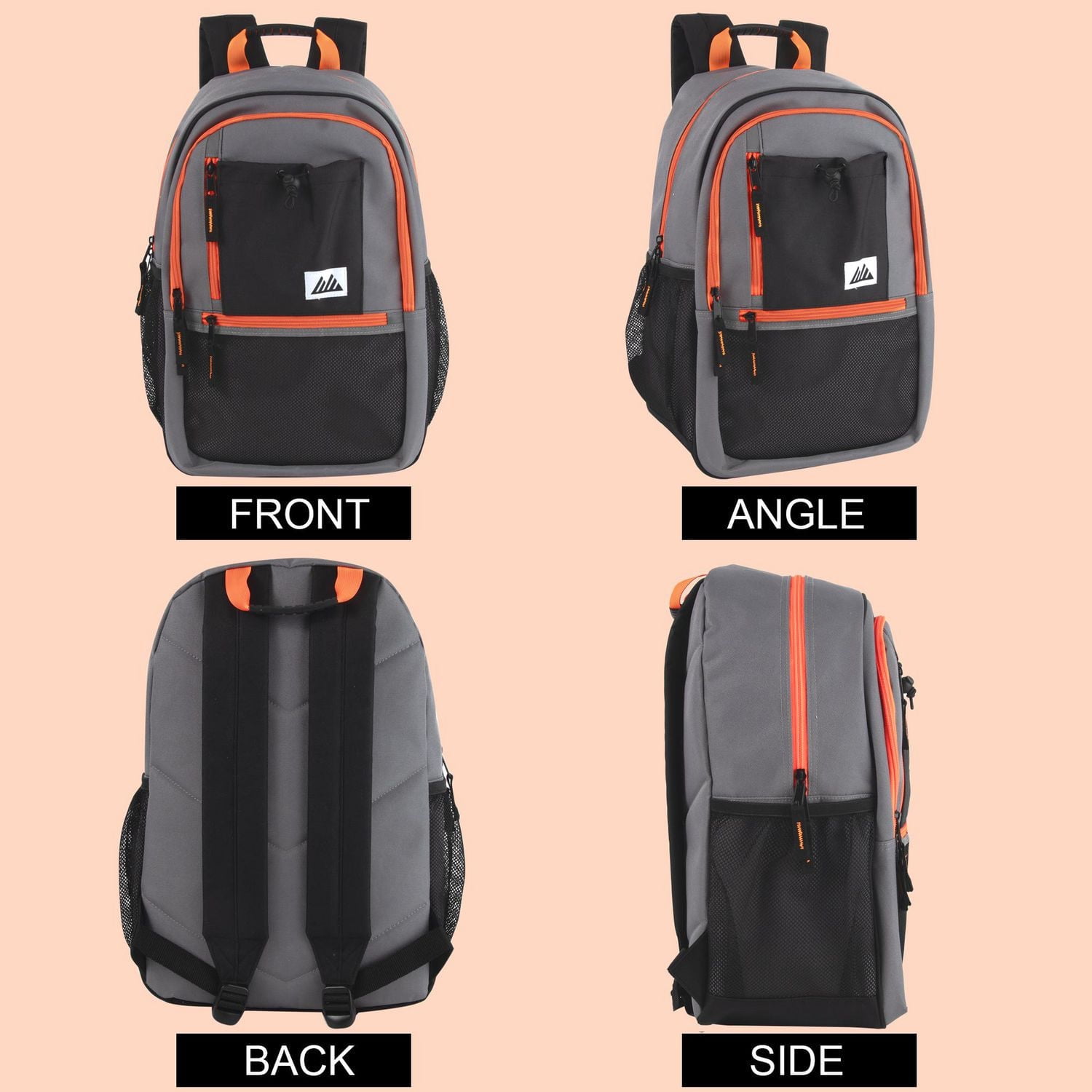 Sac à dos multi-poches Trail Maker avec poche avant zippée en maille, poches latérales en maille, pochette matelassée pour ordinateur portable pour les voyages, les trajets quotidiens, l'école et le g