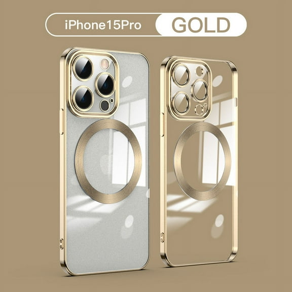 Allytech Clear Case for iPhone 15 Pro, Compatible with Magsafe Wireless Charging Luxury Chic Mangetic Back Cover Shockproof Bumper Phone Case for Apple iPhone 15 Pro - Gold
