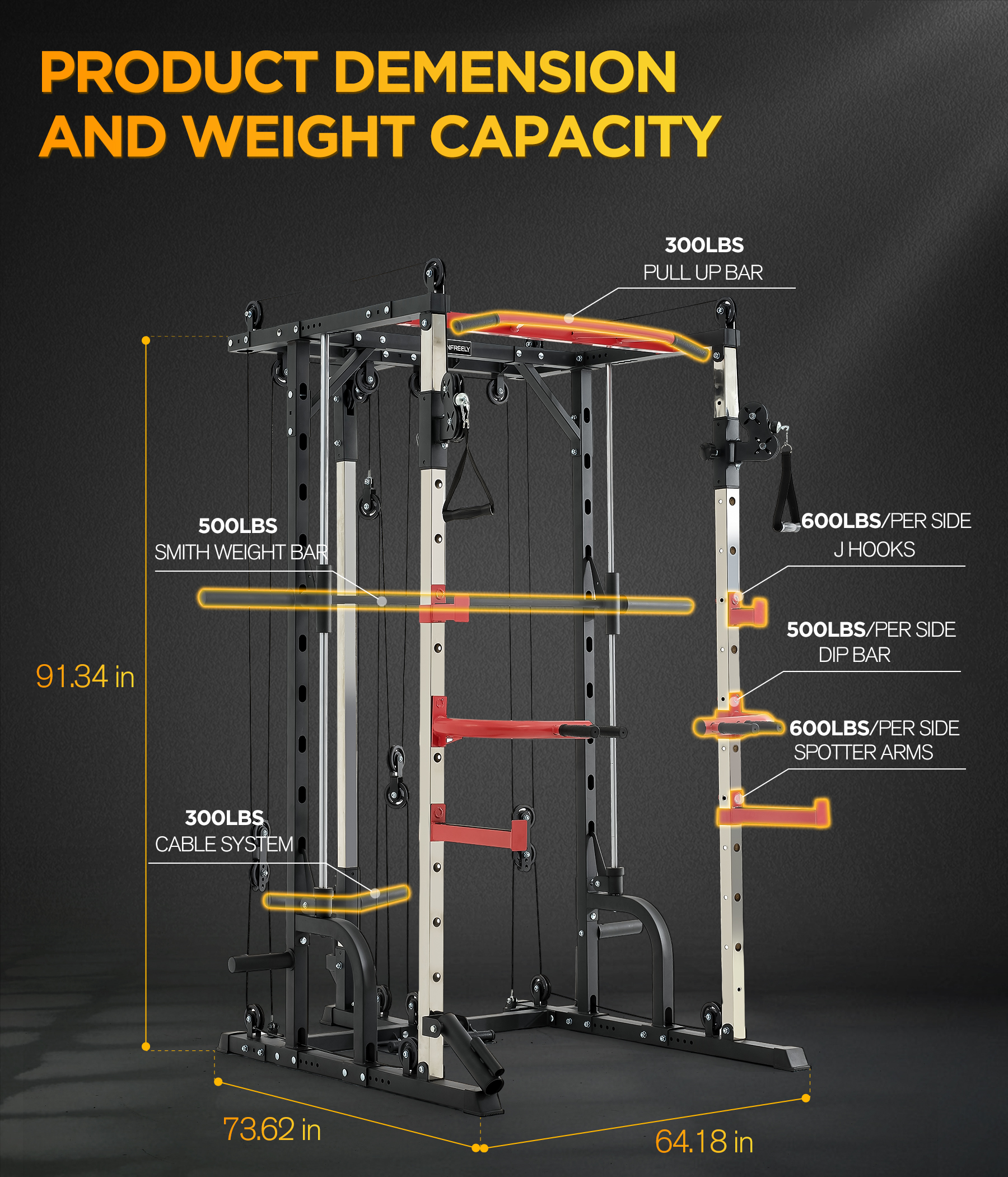 JOMEED Smith Machine Home Gym with Cable Crossover, All-in-One Trainer Compact Power Cage
