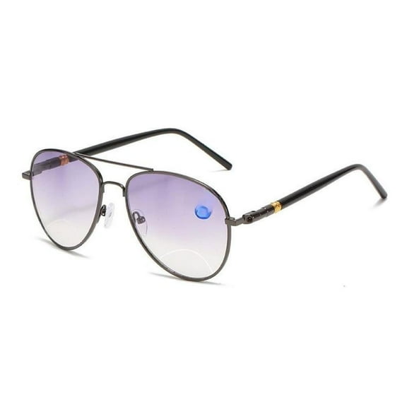Fashion Bifocal Gunmetal Reading Sunglasses for Men And Women Gradient Gray Aviator-Style Readers Anti-Blue Light Outdoor Fishing Reading Glasses