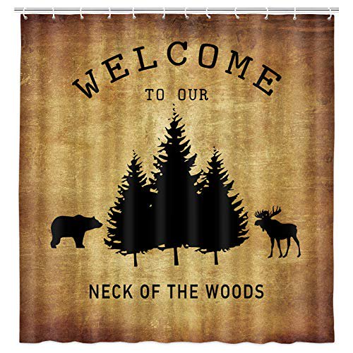 Merchr Cabin Shower Curtain Bear Dear With Black Tree Forest Rustic Wildlife Waterproof Fabric For Bathroom Hooks Included 69x70inches Com Merchr Cabin Shower Curtain Bear Dear, Wildlife Fabric For Curtains