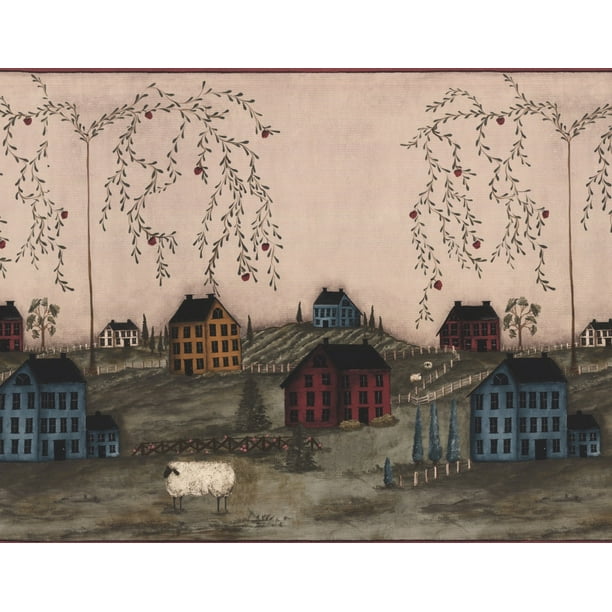 Wide Primitive Country Scene Wallpaper Border Pv5343b Walmart Com