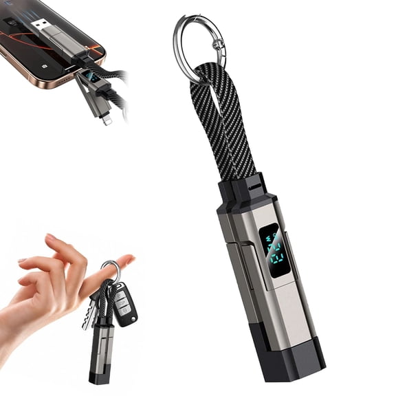 4-In-1 Smart Digital Display Keychain,Fast-Charging,Kink-Resistant & Compact Lanyard Cord for Laptop Phone