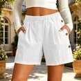 thumbnail image 3 of Bloomae Bermuda Shorts for Women High Waisted Linen Dressy Casual Shorts Elastic High Waist Pleated Wide Leg Summer Button Decor Short Pants with Pockets, 3 of 8